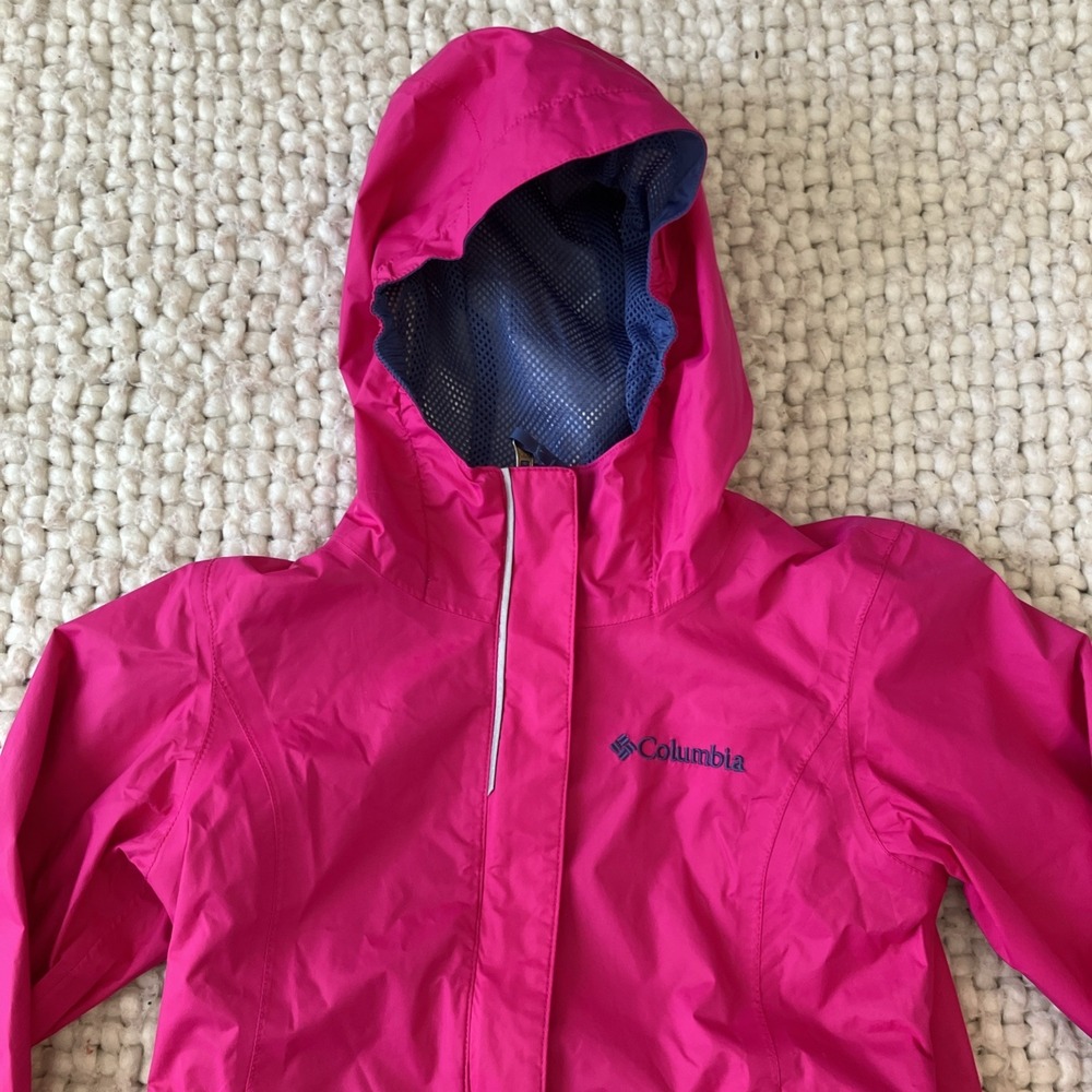 Columbia Girls XS 6 Lightweight Full Zip Hooded Rain Jacket Pink - Picture 3 of 10